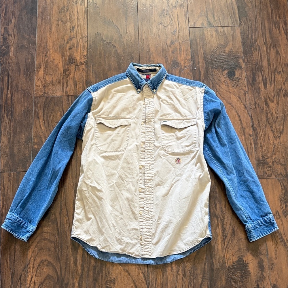 Vintage Tommy Hilfiger Denim-Collar Two-Tone Button Down Shirt SZ Large